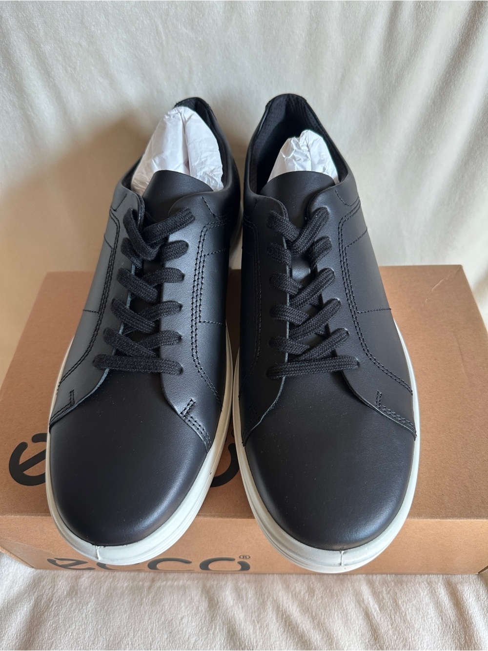 NIB! Ecco Men's Classic Sneaker Lace Up White Leather Shoes Size US12-12.5/EU46